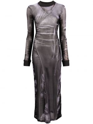 Sukienka długa z nadrukiem z długim rękawem z okrągłym dekoltem Y/project - сzarny