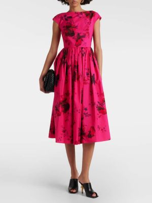 Sukienka midi bawełniana w kwiatki Erdem różowa