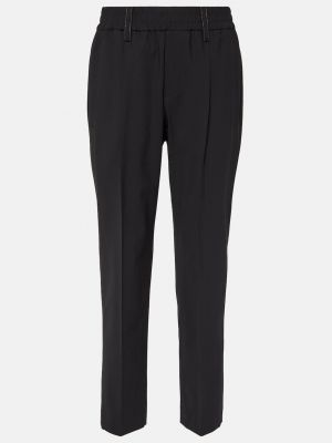 Черные шерстяные прямые брюки с высокой талией Brunello Cucinelli