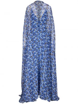 Květinové večerní šaty s potiskem Carolina Herrera modré