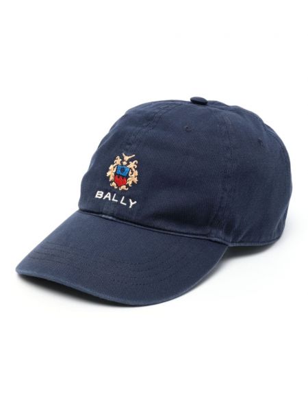 Bombažna kapa s šiltom z vezenjem Bally modra