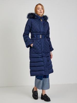 Péřový kabát na zip z peří z polyesteru Guess - modrá
