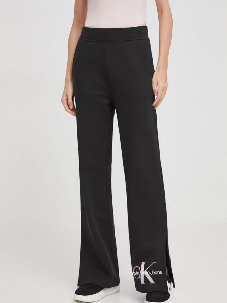 Czarne spodnie sportowe bawełniane z nadrukiem Calvin Klein Jeans