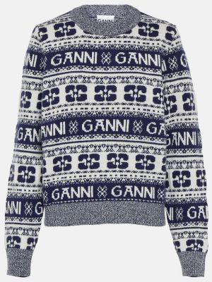 Вълнен пуловер Ganni синьо