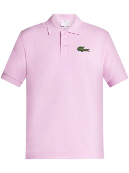 Pamučna polo majica s vezom Lacoste ružičasta