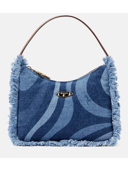 Чанта за ръка с ресни Pucci синьо