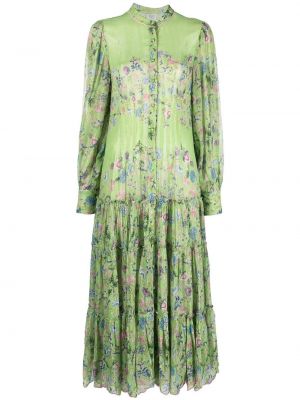 Květinové viskózové večerní šaty se stojáčkem Hemant And Nandita - zelená