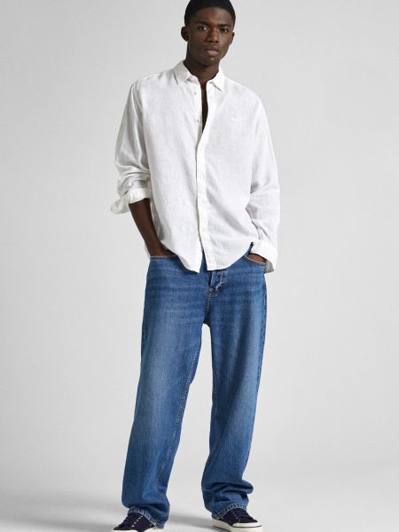 Льняная джинсовая рубашка Pepe Jeans белая