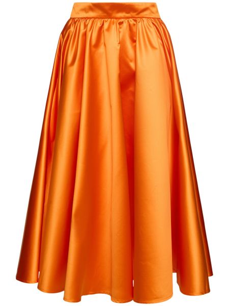 Pliszírozott szatén hosszú szoknya Patou narancsszínű