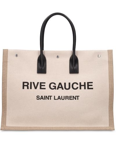 Кожени шопинг чанта с принт Saint Laurent бяло