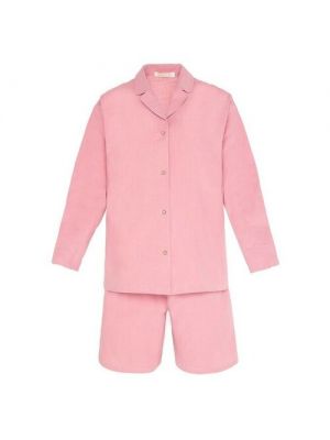 Пижама Kaftan, шорты, рубашка, застежка пуговицы, длинный рукав розовый