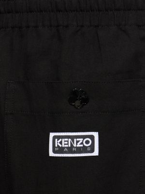 Βαμβακερό λινό παντελόνι cargo Kenzo Paris μαύρο