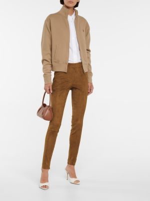 Semišové nohavice s vysokým pásom skinny fit Polo Ralph Lauren hnedá