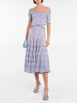 Midi haljina s cvjetnim printom Poupette St Barth plava