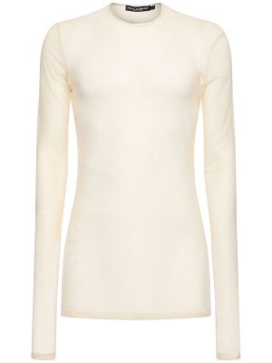 Marškinėliai ilgomis rankovėmis iš tiulio Dolce & Gabbana balta