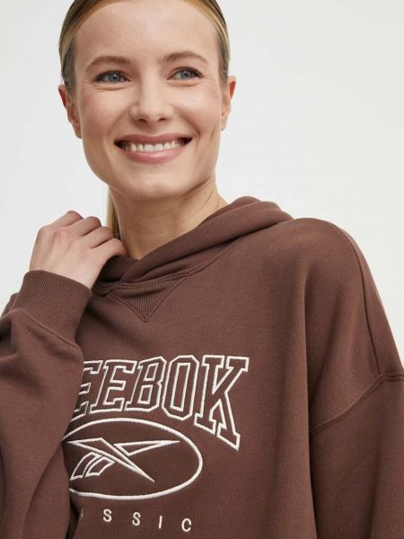 Pamučna hoodie s kapuljačom Reebok Classic smeđa