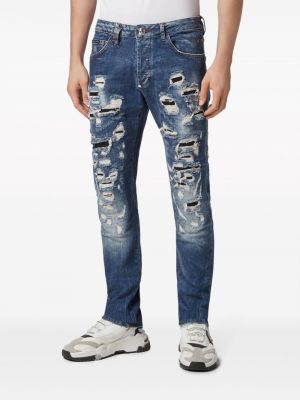 Slim fit skinny džíny s oděrkami Philipp Plein modré