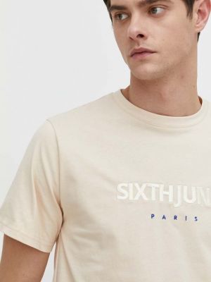 Памучна тениска с дълъг ръкав с апликация Sixth June бежово