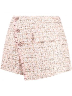 Pantaloni scurți asimetrice din tweed Self-portrait roz
