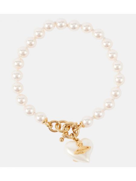Bracelet manchette avec perles plaqué or Vivienne Westwood blanc