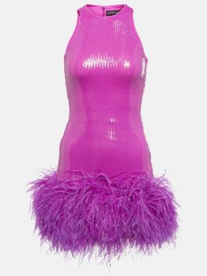 Mini vestido con lentejuelas con plumas de plumas David Koma violeta