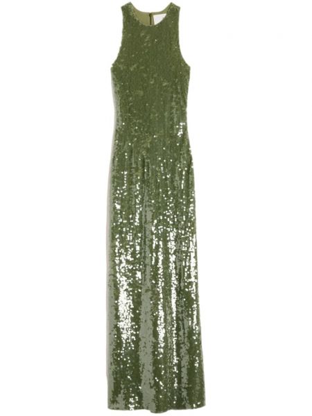 Hedvábné večerní šaty s flitry Ami Paris zelené