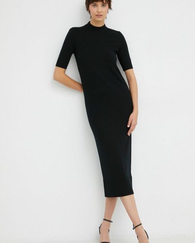 Calvin Klein gyapjú ruha fekete, midi, egyenes