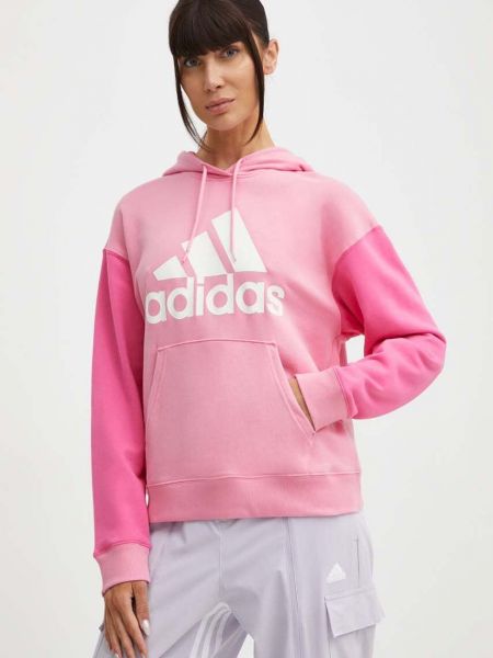 Bluza z kapturem bawełniana z nadrukiem Adidas różowa