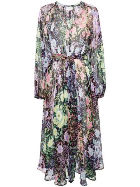 Svilena maksi haljina s cvjetnim printom s printom Pierre-louis Mascia crna