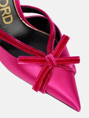 Pantofi cu toc din satin de catifea slingback Tom Ford roz