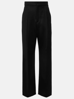 Spodnie z wysoką talią wełniane relaxed fit Loewe czarne