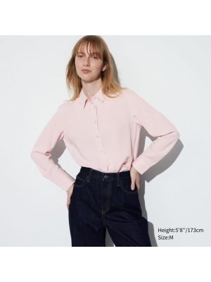 Шелковая блузка с длинным рукавом Uniqlo розовая