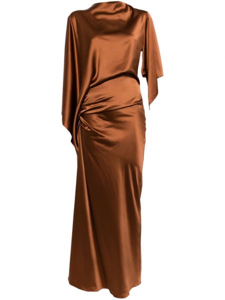 Асиметрична копринена вечерна рокля Christopher Esber кафяво