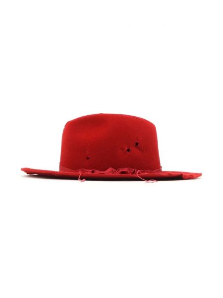 Vlněný klobouk s oděrkami Yohji Yamamoto červený
