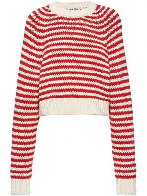 Плетен пуловер на райета с принт Miu Miu
