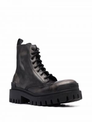 Krajkové kožené šněrovací kotníkové boty Balenciaga černé