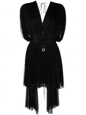 Прозрачна копринена коктейлна рокля Manuri черно