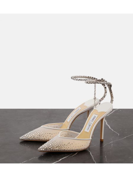 Escarpins en satin à imprimé Jimmy Choo blanc