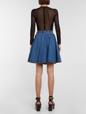 Plisovaná džínsová sukňa s vysokým pásom Alaã¯a modrá