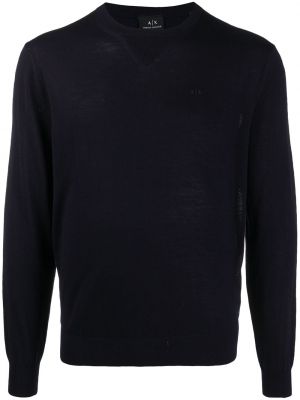 Вълнен пуловер бродиран Armani Exchange синьо