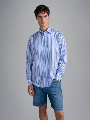 Camisa de algodón a rayas manga larga Paul & Shark azul