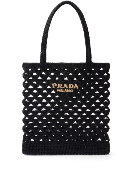 Τσάντα shopper από λυγαριά Prada μαύρο