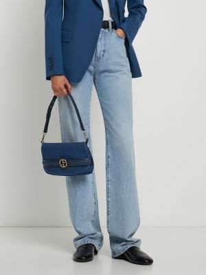 Usnjena torbica za čez ramo Giorgio Armani modra