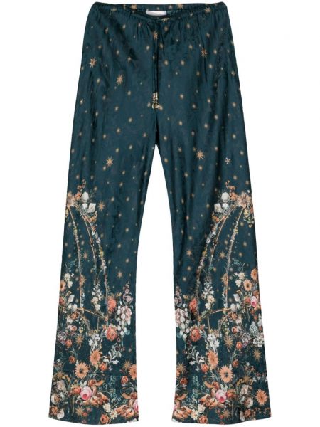 Květinové kalhoty s potiskem Camilla zelené