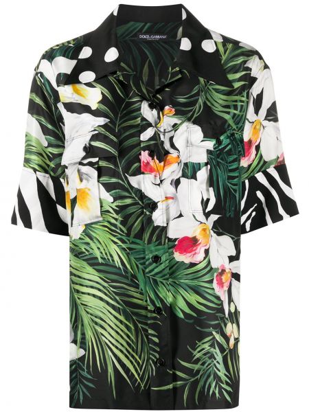 Camisa con estampado tropical oversized Dolce & Gabbana negro