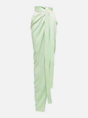 Falda larga de raso plisada Alex Perry verde