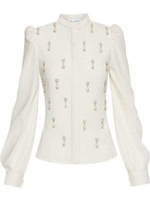 Jedwabna bluzka z perełkami Oscar De La Renta biała