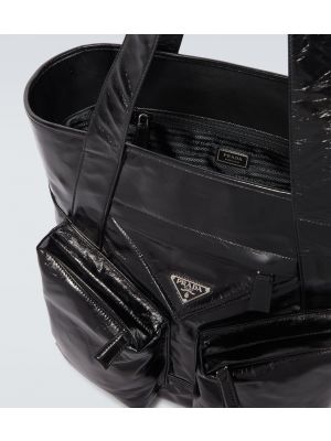 Usnjena nakupovalna torba Prada črna