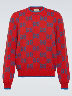 Памучен пуловер Gucci червено