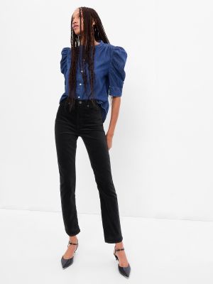 Slim fit sametové skinny džíny s vysokým pasem Gap černé
